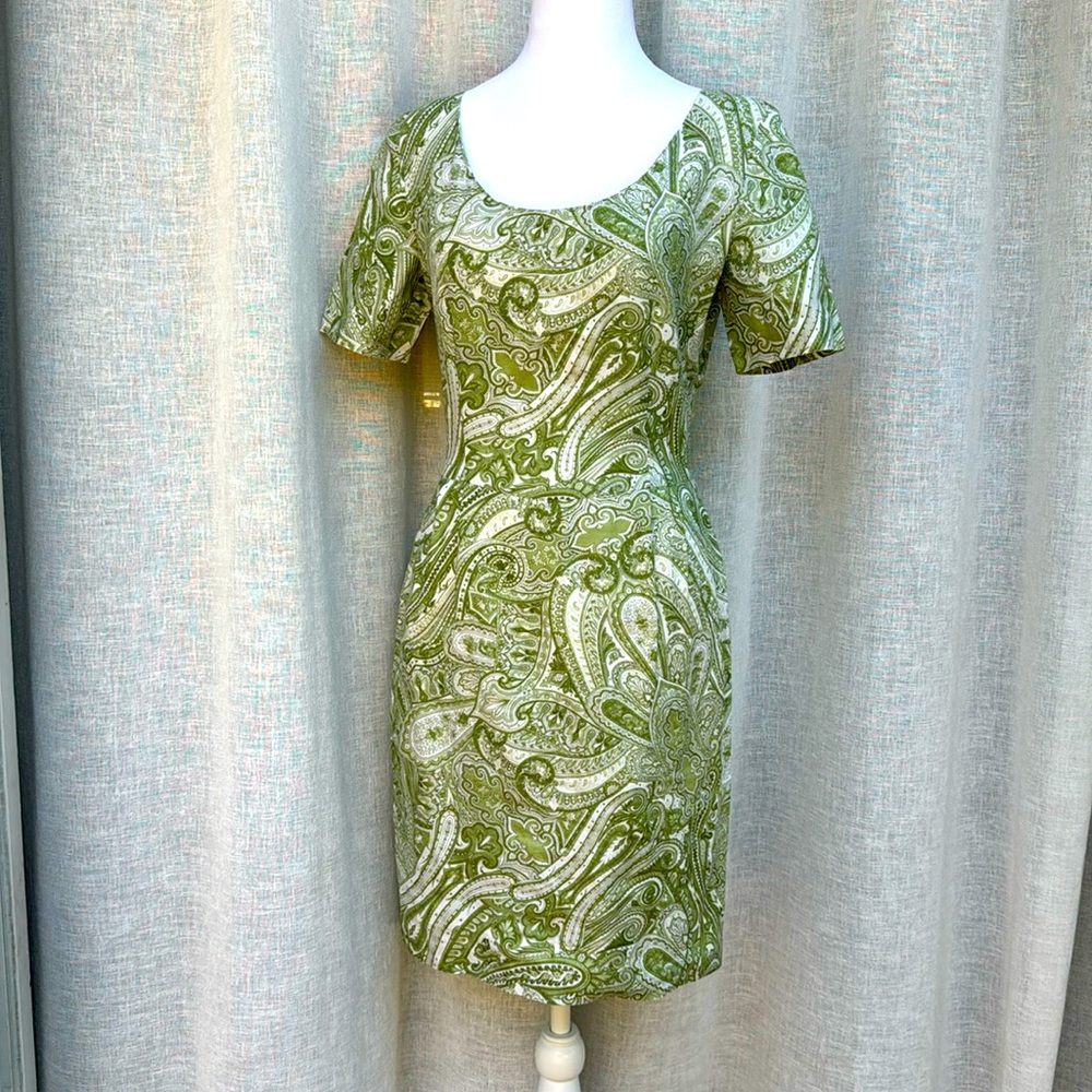 LUCA LUCA Green and White Paisley Short Sleeve linen Dress